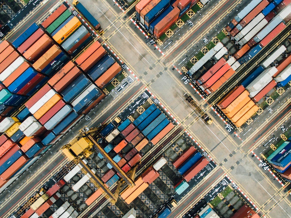 Containers stacked at a deep-water port terminal
